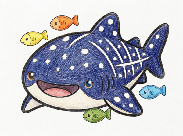 ジンベエザメと小さな魚たちのぬりえ