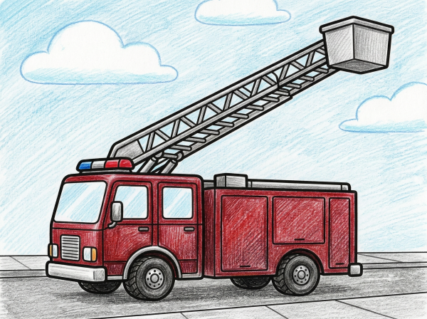 無料】はしご消防車のぬりえプリント