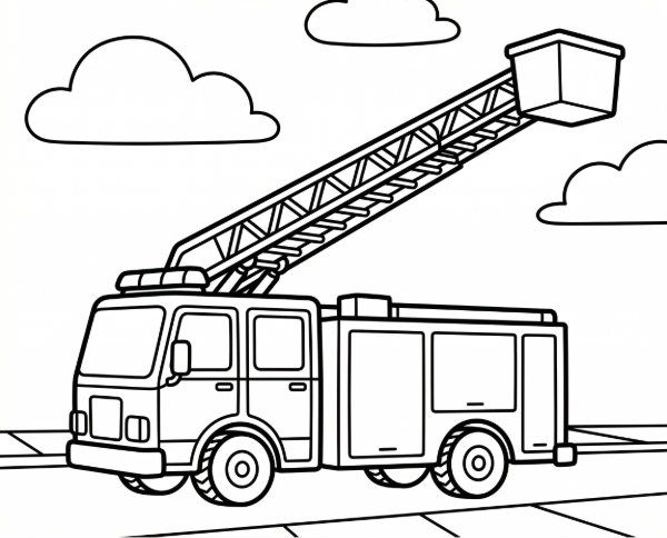 はしご消防車のぬりえプリント【無料】