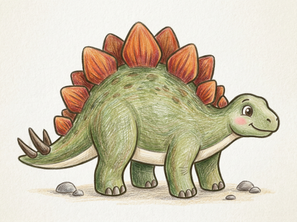 横向きに立つステゴサウルスのぬりえ見本