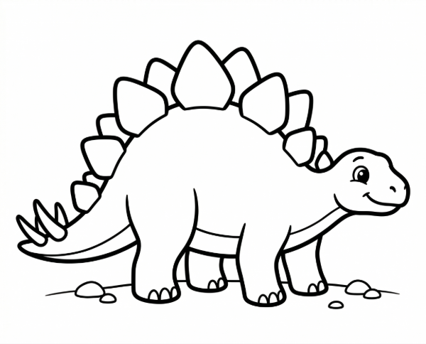 横向きに立つステゴサウルスの白黒線画