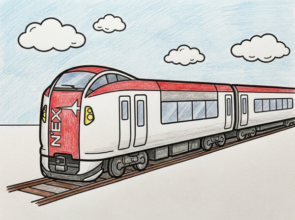 線路の上を走る成田エクスプレスのぬりえ