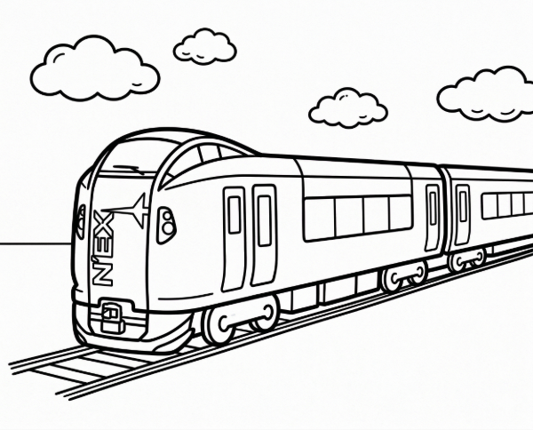 線路の上を走る成田エクスプレスのぬりえ