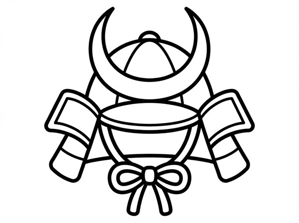 空を泳ぐ1匹のこいのぼりを大きく描いた子どもの日向けのぬりえ