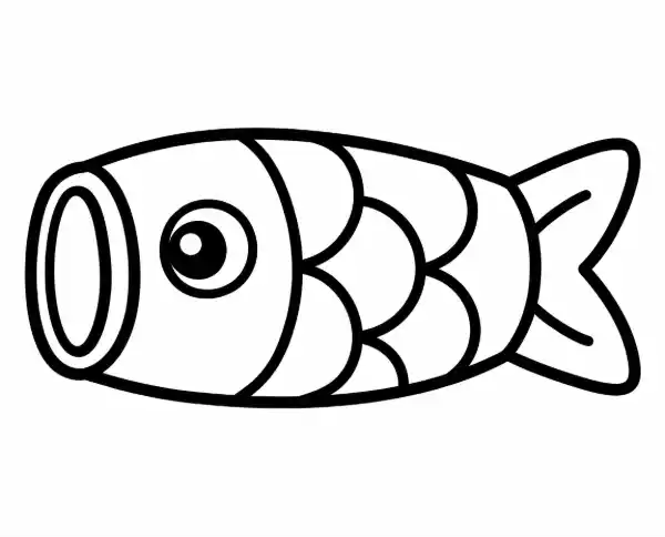 空を泳ぐ1匹のこいのぼりを大きく描いた子どもの日向けのぬりえ