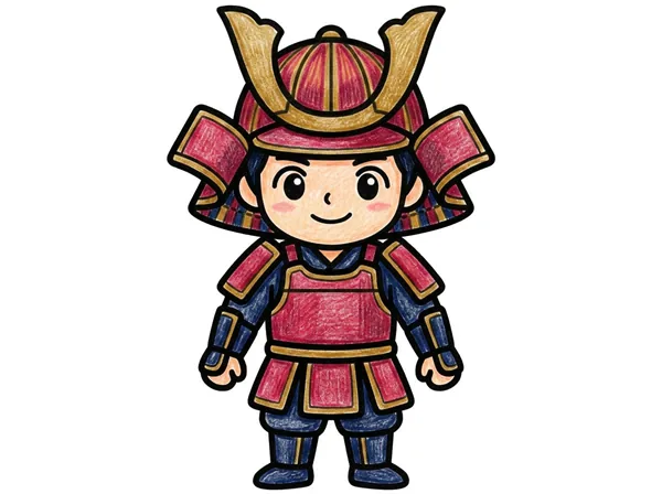 正面を向いて立つこどもの日の武者の見本