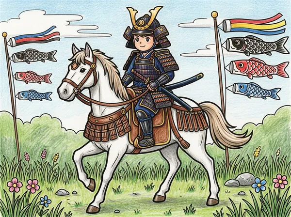 馬に乗って進むこどもの日の武者の色見本