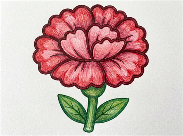 大きなカーネーション1輪の母の日ぬりえ色見本