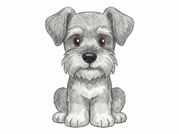 正面を向いて座るミニチュア・シュナウザーの子犬の色見本