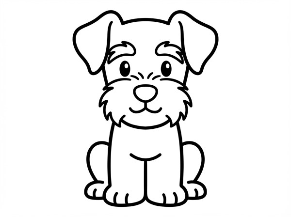 正面を向いて座るミニチュア・シュナウザーの子犬の線画