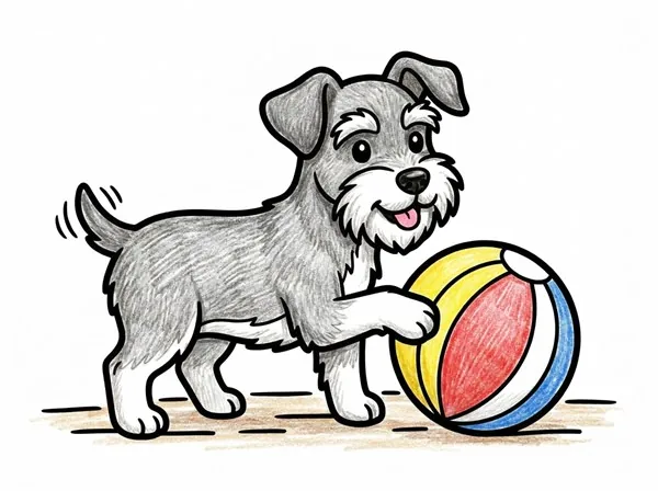 ボールで遊ぶミニチュア・シュナウザーの子犬の色見本