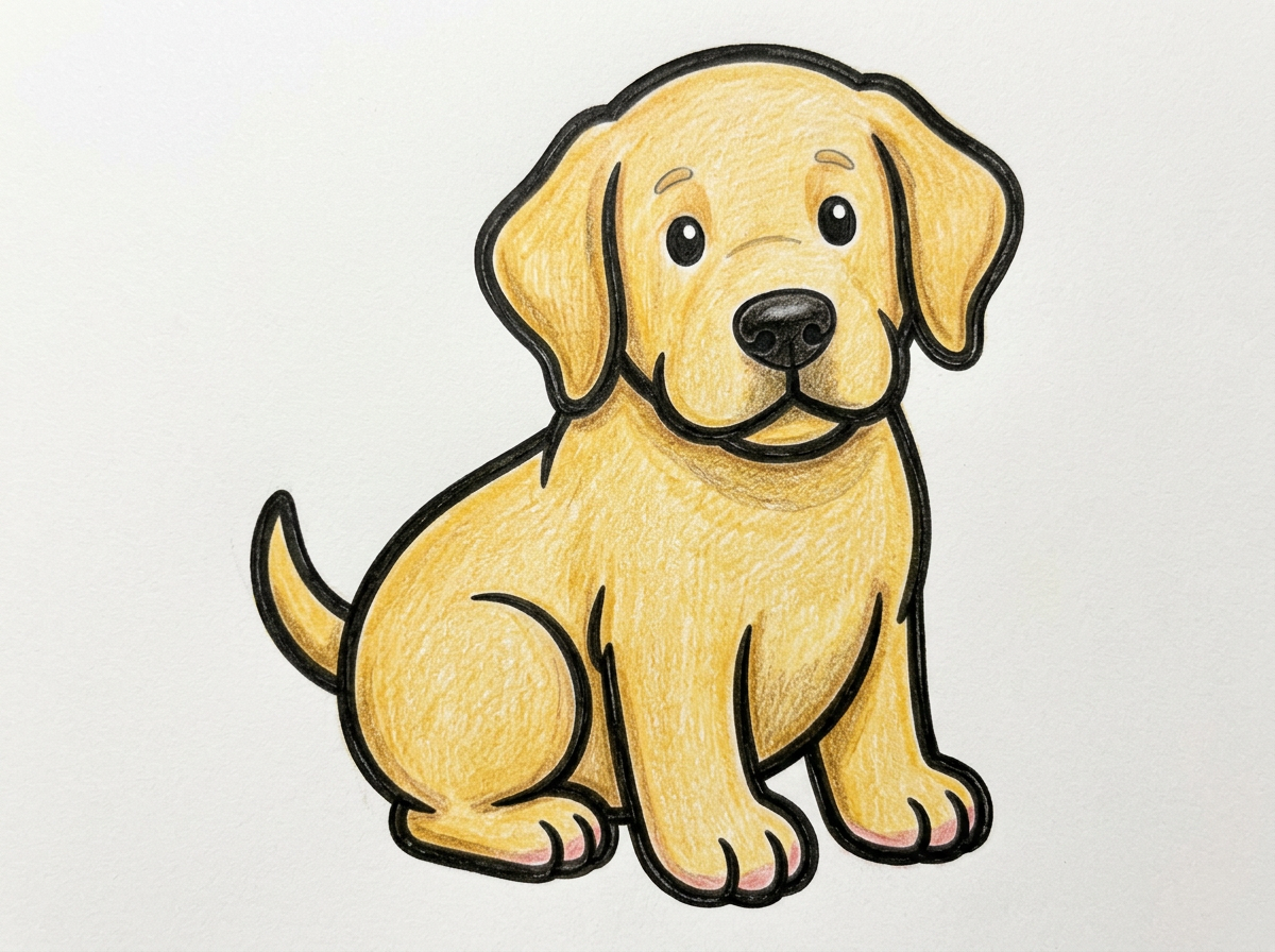 おすわりしているラブラドール・レトリーバーの子犬の色見本