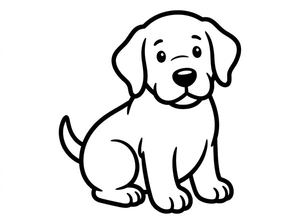 おすわりしているラブラドール・レトリーバーの子犬の線画