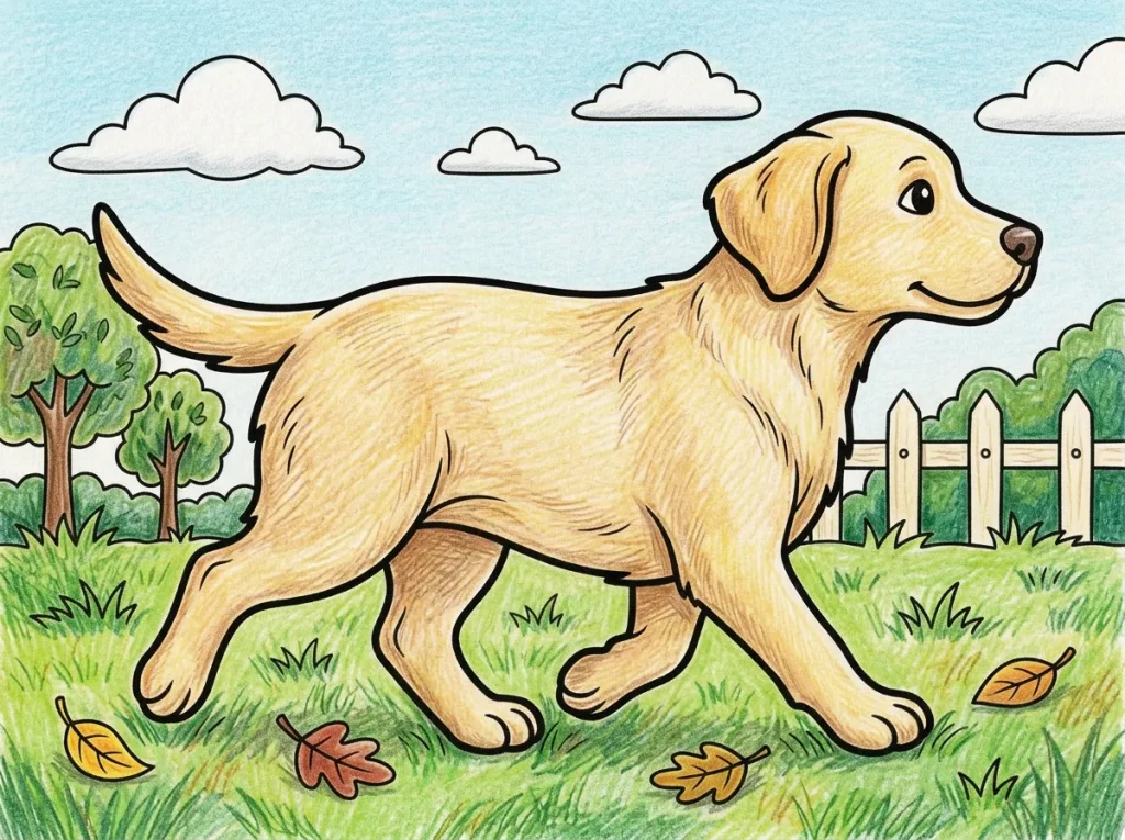 公園を走るラブラドール・レトリーバーの子犬の色見本