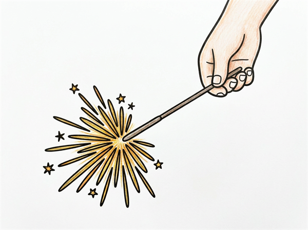 大きな手持ち花火を1本だけ描いた幼児向けのぬりえ見本